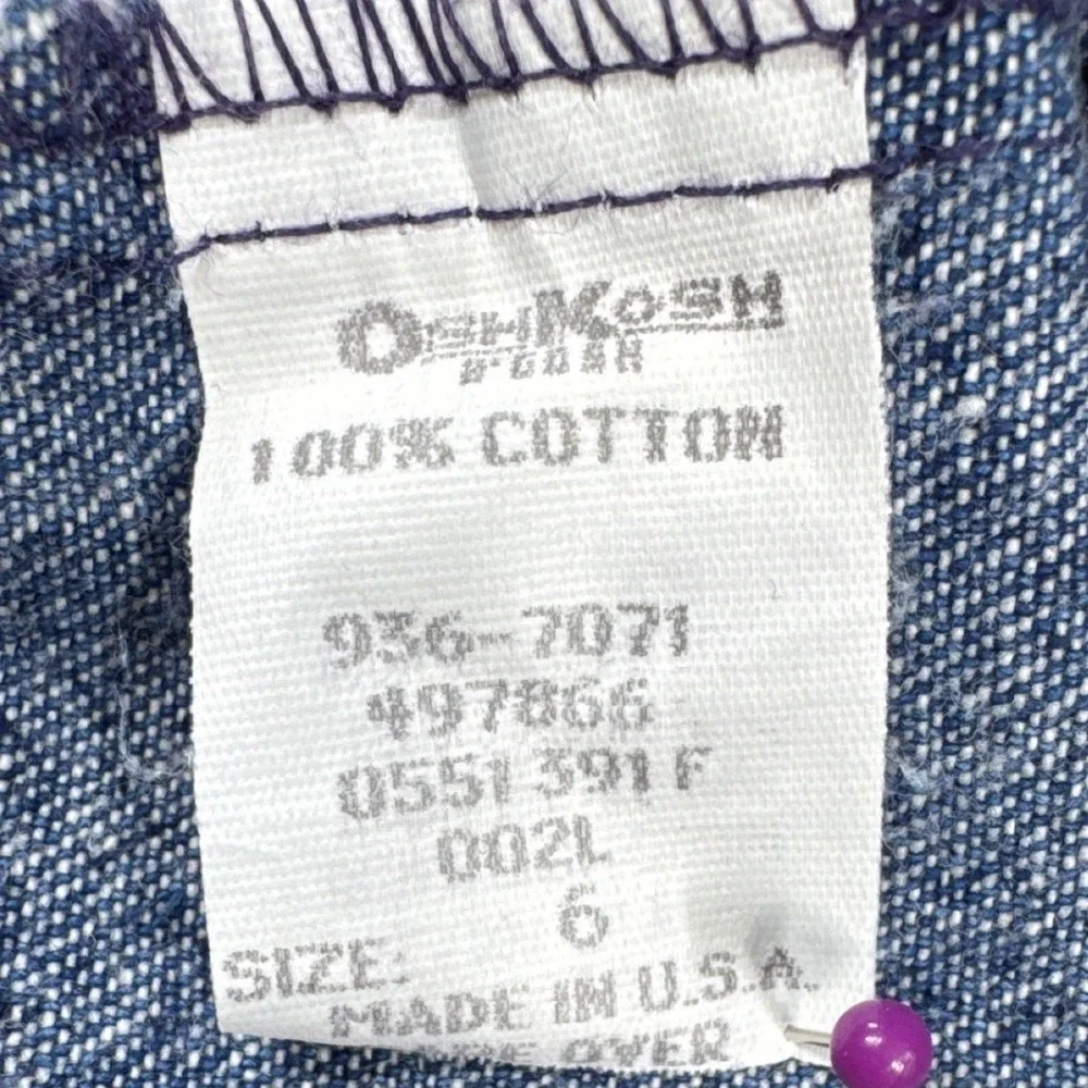 Vintage OshKosh B'gosh 2T Denim Jumper Dress Plaid‎ Bow USA Made Toddler Girl